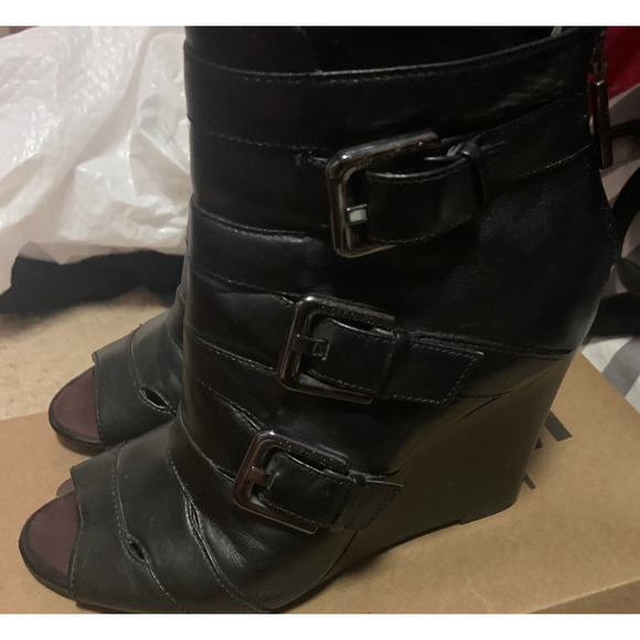 Calvin Klein runway black wedge boot buckles classic goth contemporary designer - Picture 4 of 5